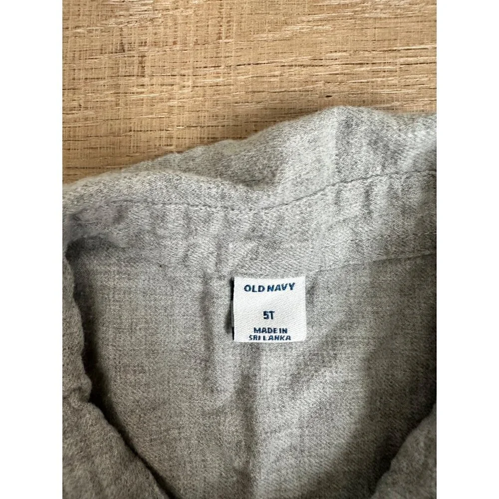 Old Navy Boys Long Sleeve Button-Up Shirt 5T Gray Lightweight Casual Cotton Blen